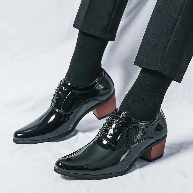 Men's Drees Shoes British Style Business Leather Shoes Fashion Patent Leather Thick Heel Business Shoe Luxury Men Wedding Shoes