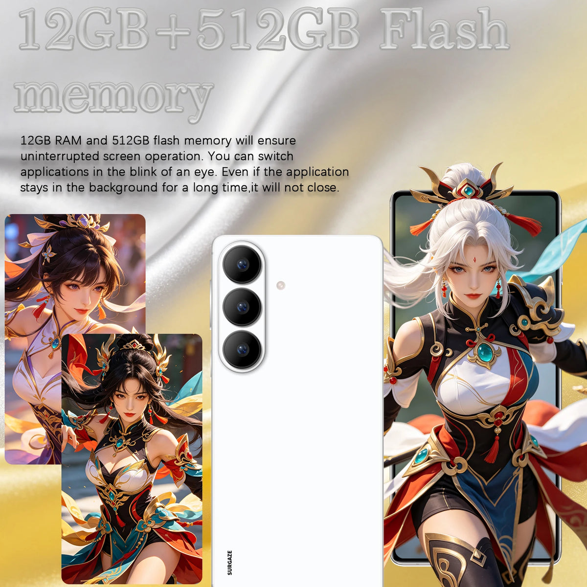 SURGAZE New High-Performance S26+ Smartphone Android15 5200mAh 12GB+512GB 6.8Inch 5G Dual SIM Global Version Mobile Phone