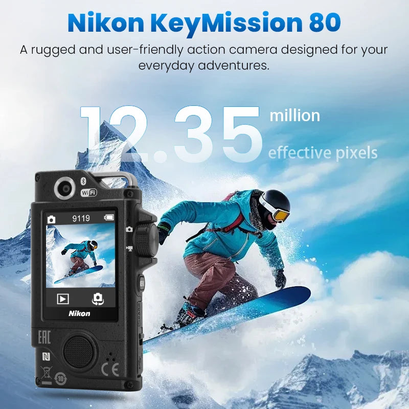 Nikon KeyMission 80 Mini Digital Camera VR stabilization 12MP Portable Dual Camera Outdoor Cycling and Adventure Sports Camera