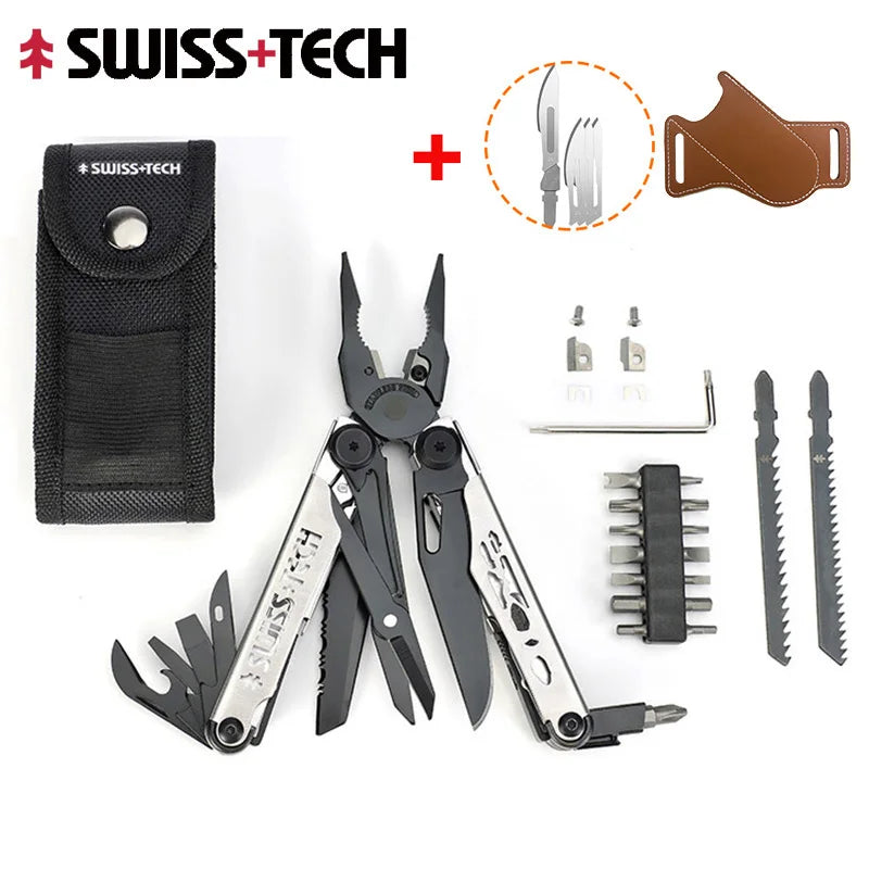2 of 12 Essential CBRN Survival Items - MUST HAVE: SWISS TECH 37 In 1 Multitool Pliers Folding Multi Tool EDC Outdoor Camping Equipment Emergency with Replaceable Saw Blade