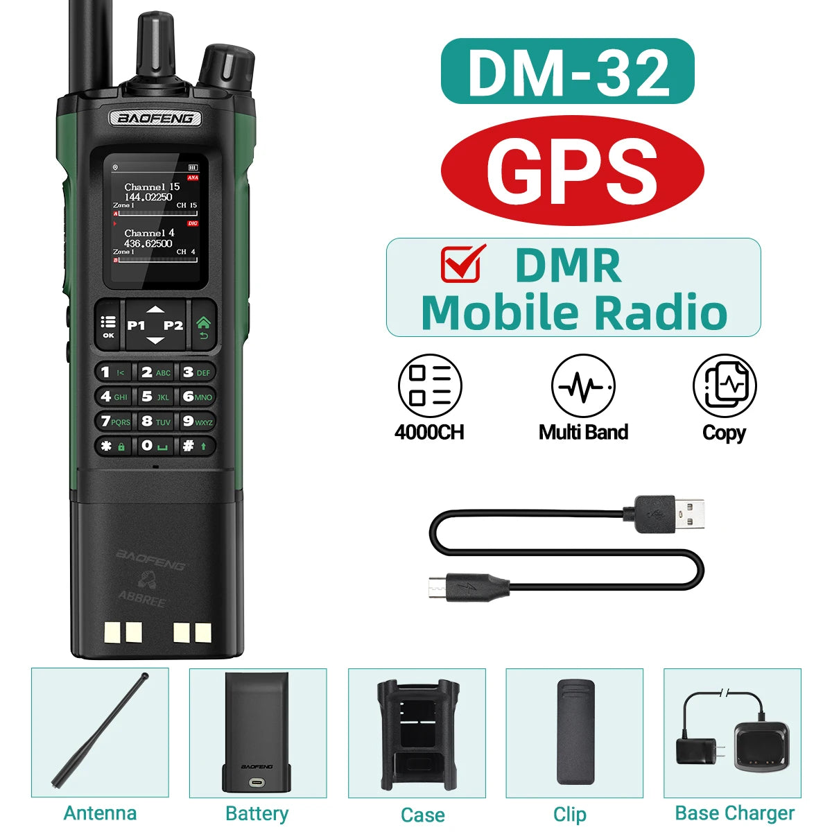 Baofeng DM-32 GPS DMR Digital Analog APRS Walkie Talkie AES256 Encryption Air Band FM AM GMRS Dual Band UHF VHF Radio DM-32UV