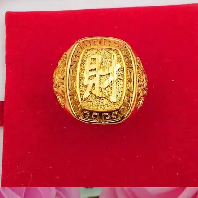 Pure Gold 18 KT Color Ring for Men Bro Luxury Engraving Dragon Adjustable Rings Gentleman Wedding Party Jewelry Gifts