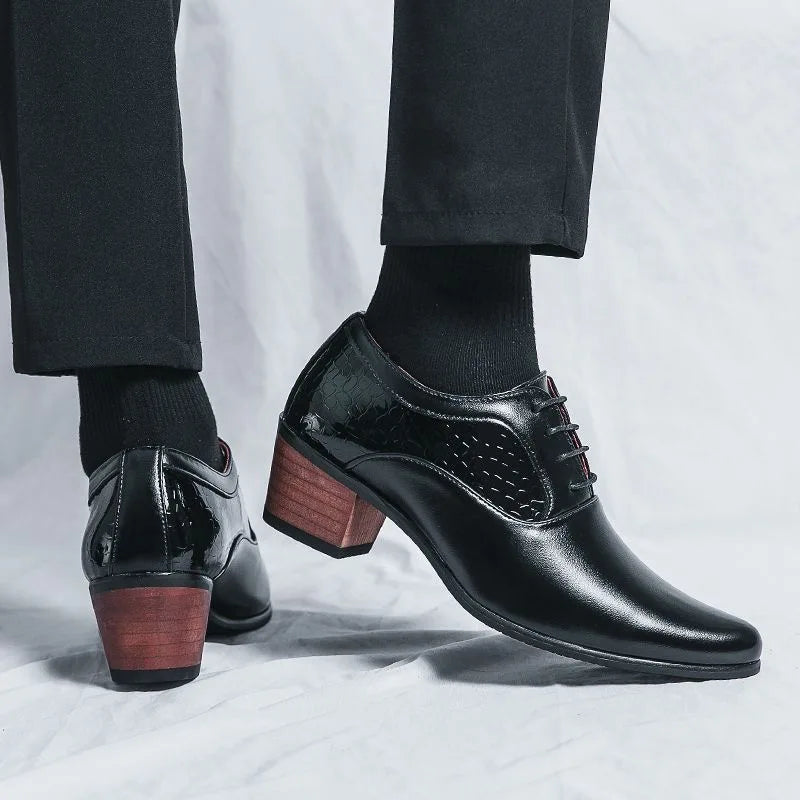 Men's Drees Shoes British Style Business Leather Shoes Fashion Patent Leather Thick Heel Business Shoe Luxury Men Wedding Shoes