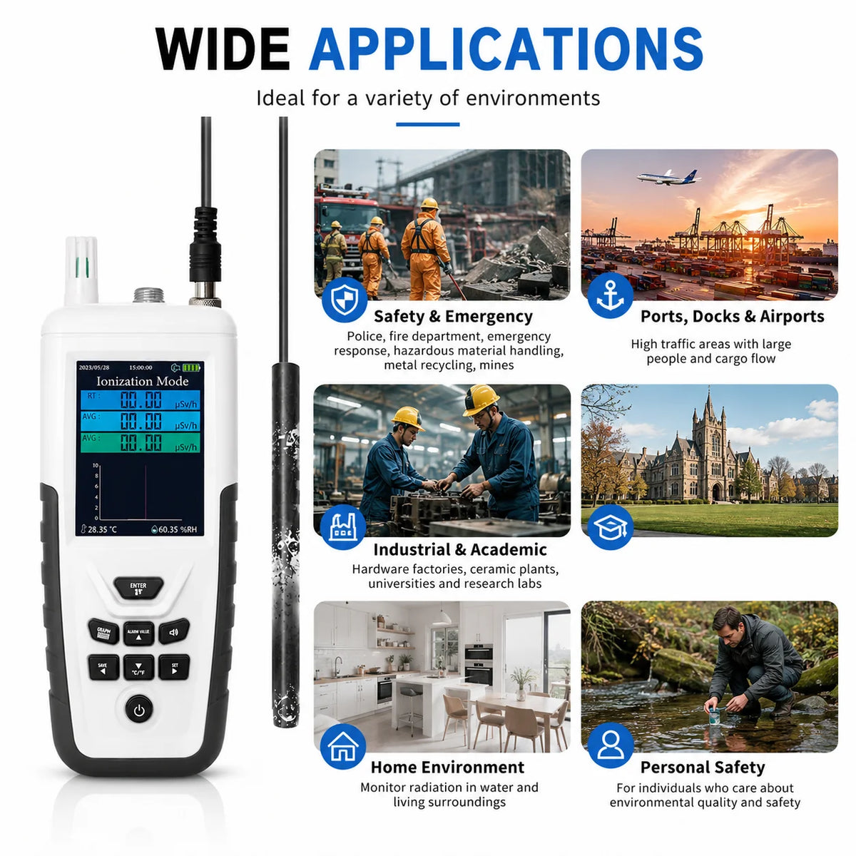 5 of 12 Essential CBRN Survival Items - MUST HAVE: 1.5M Extendable Probe Geiger Counter Nuclear Radiation Detector for Water/Soil Testing, Waterproof Submersible βγX Ray Dosimeter