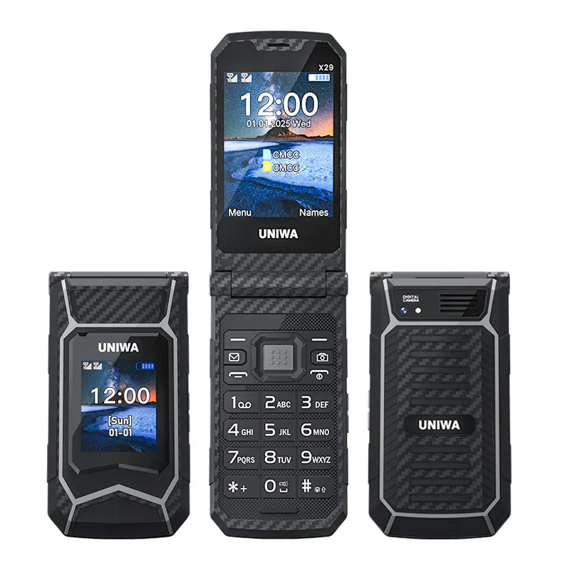 UNIWA X29 GSM Flip Phone 2.8 Inch Double Screen Dual SIM Big Font Big Button For Senior 2000mAh Wireless Radio  Russian Keyboard