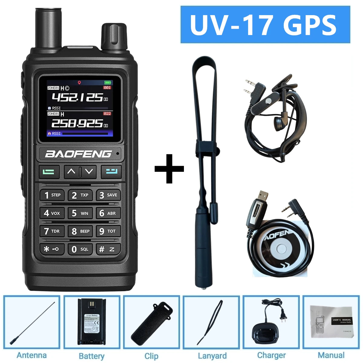 Baofeng UV-17Pro GPS Air Band Walkie Talkie Five Bands Receive Tri-Band Transmit FM Two Way Radio UV-17 Pro GPS