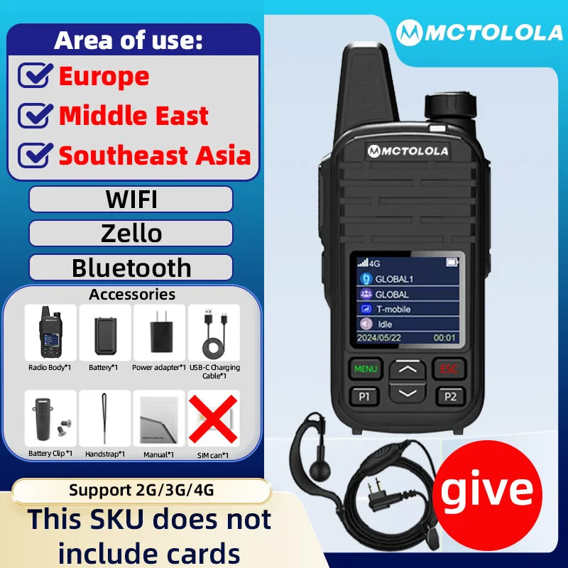 MOTOLOLA SIM Card Permanently Free 4G POC Wireless Intercom 5000 Kilometers Remote Handheld Walkie Talkie Supports Bluetooth WiF