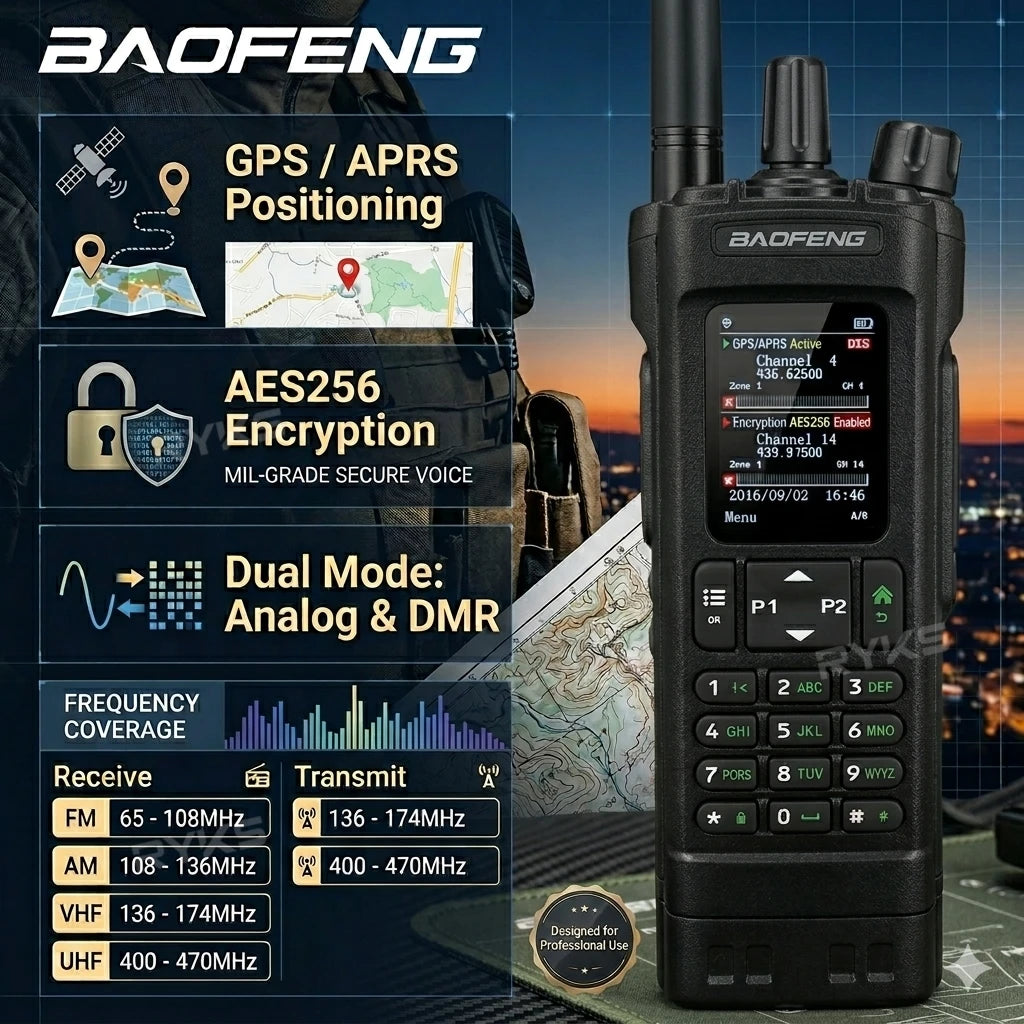Tactical Hunting Baofeng Dm-32Uv Dual Band Dmr Digital Walkie Talkie 10W High Power Gps Aprs Aes256 Encryption Long Range Radio