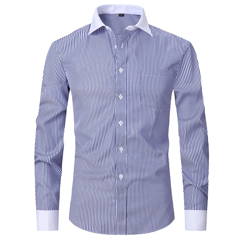 Men's French Cuff Dress Shirts Formal Business Luxury Long Sleeve Cotton for Wedding Office Executive  Sleeve Wedding Party Gift