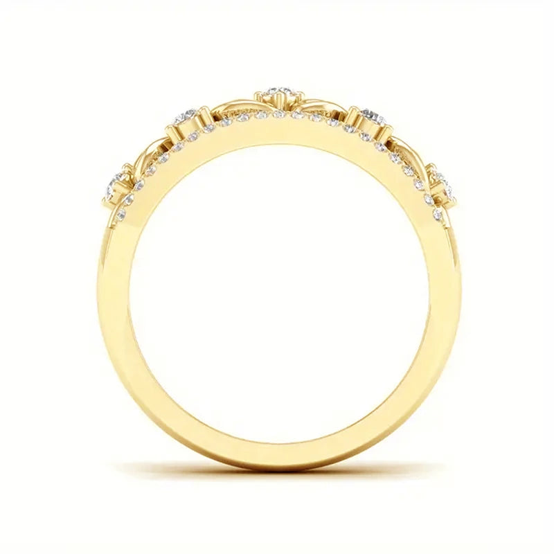 Huitan Exquisite Bridal Rings for Wedding Gold Color Brilliant Cubic Zirconia Modern Fashion Women's Rings Luxury Party Jewelry