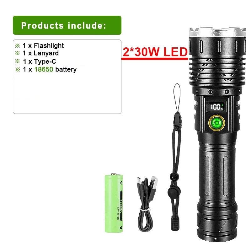 6 of 12 Essential CBRN Survival Items - MUST HAVE: high power 10000000LM Super Bright LED Flashlight Rechargeable USB-C Digital Display Waterproof Long Lasting Camping Emergency