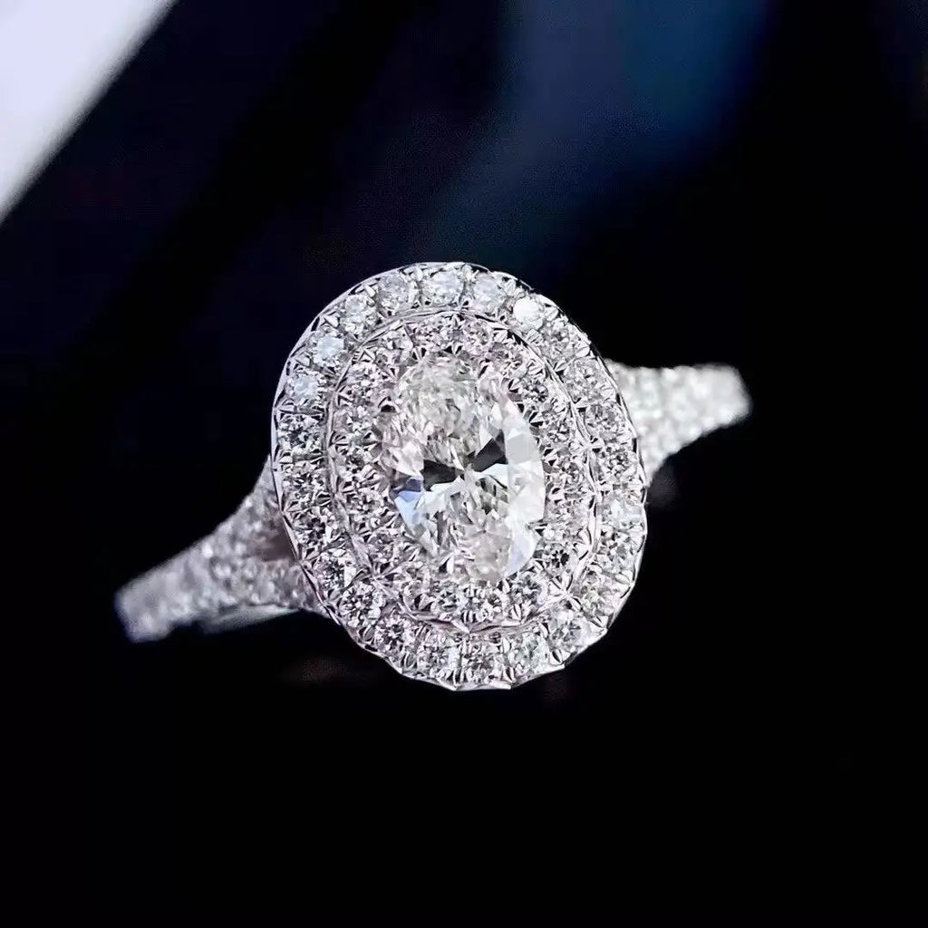 Luxury Jewlty 0.30ct Oval Cut Lab Growing Diamond Halo Ring D Color VS Solarite With Accents Pave Setting For Women