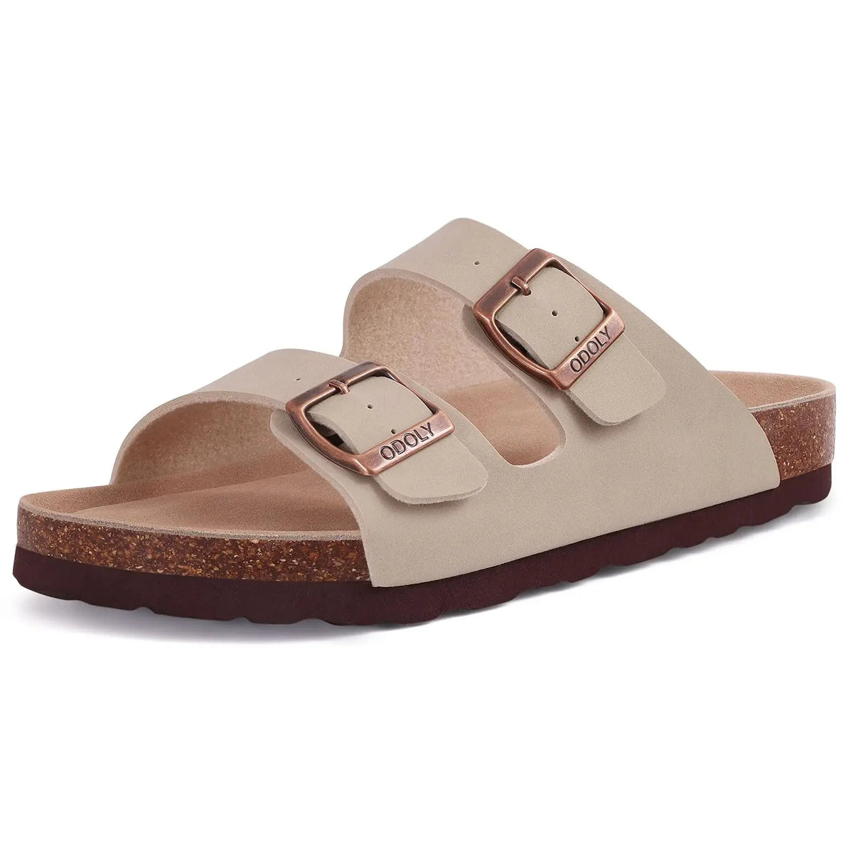 Evshine Leather Cork Footed Clogs Sandals For Women Fashion Flat Mules Slippers with Arch Support Men Double Buckle Cork Slides