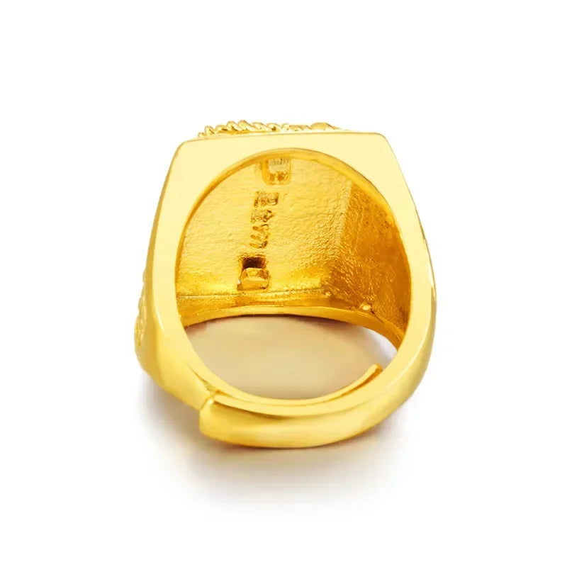 Pure Gold 18 KT Color Ring for Men Bro Luxury Engraving Dragon Adjustable Rings Gentleman Wedding Party Jewelry Gifts