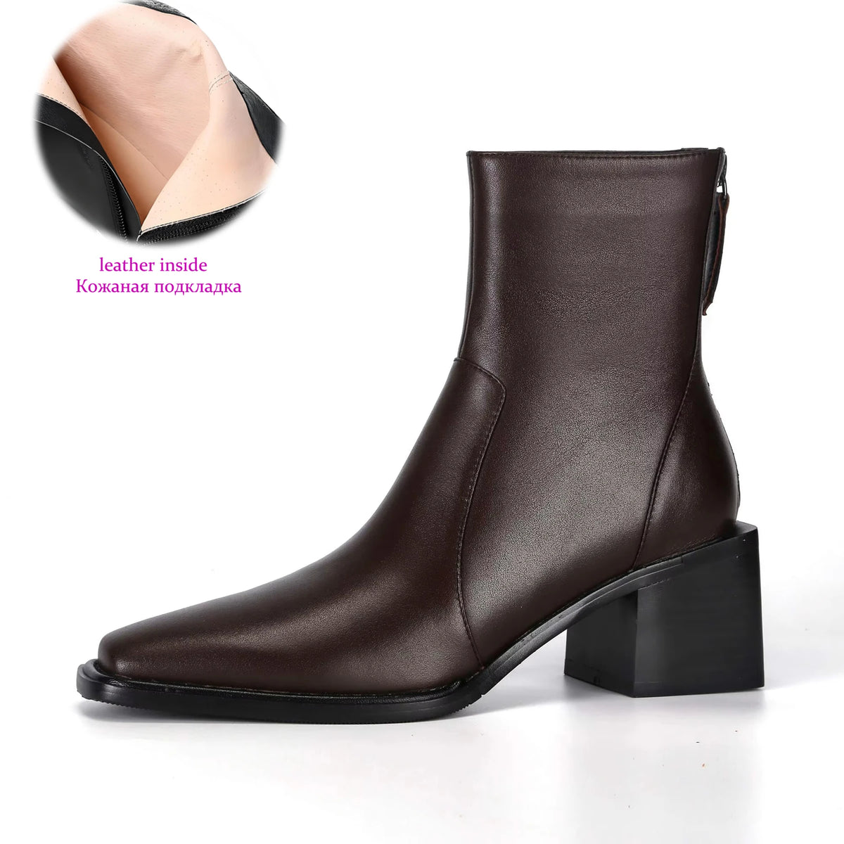 Krazing Pot Big Size 43 Cow Leather High Heels Winter Shoes Classics Chelsea Boots Square Toe Zipper Concise Dating Ankle Boots