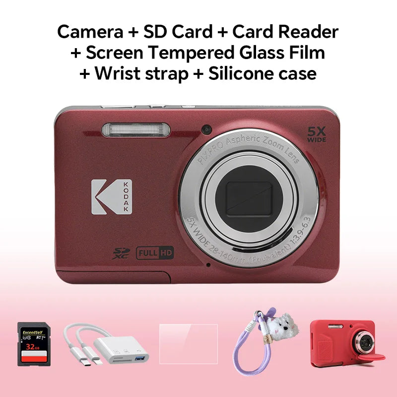 KODAK PIXPRO FZ55 16MP Digital Camera 5X Optical Zoom 28mm Wide Angle 1080P Full HD Video 2.7" LCD Vlogging Camera