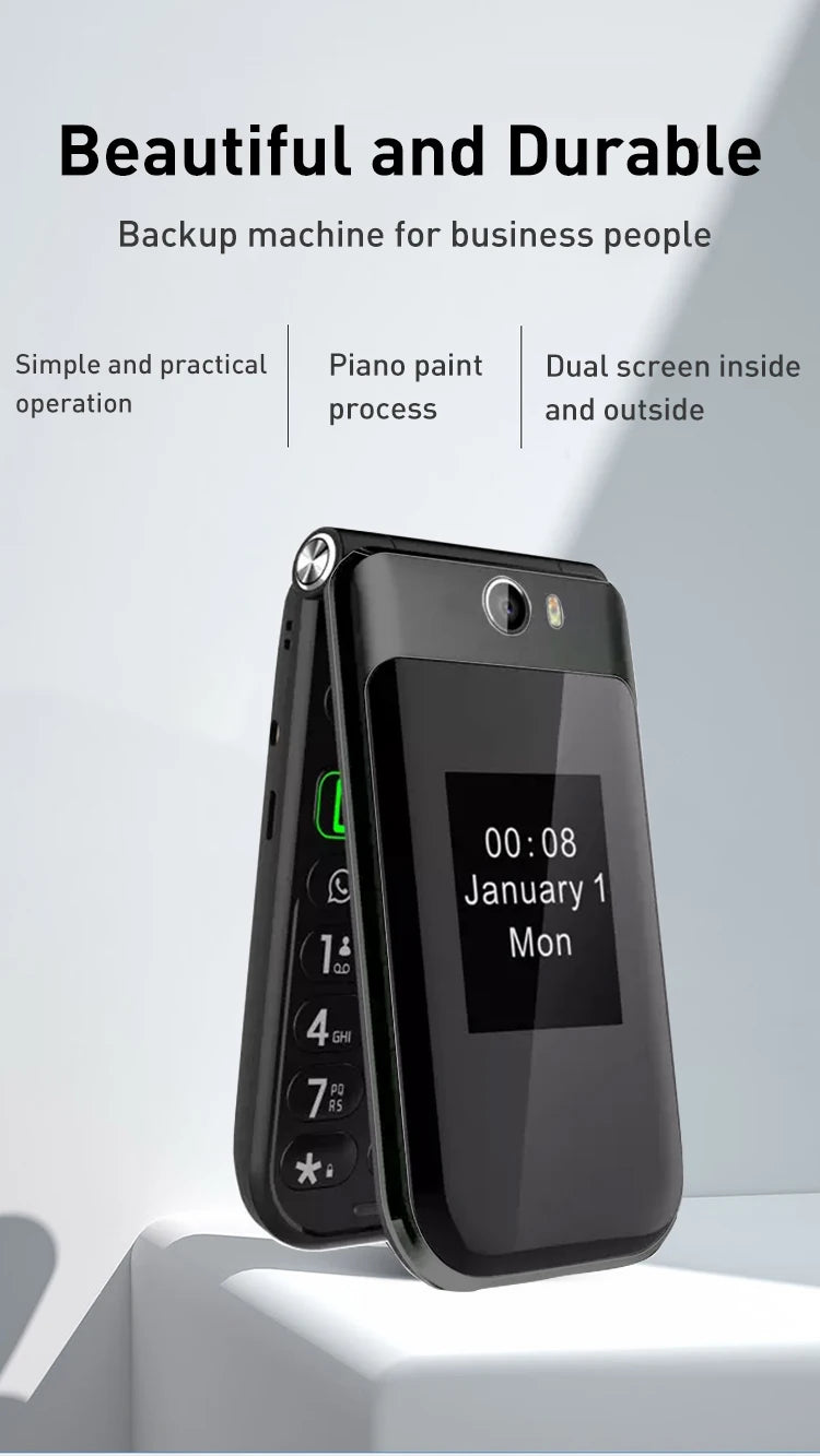 New Model Q3 4G Android 8 MTK 6739 Touch Screen 1450mAh Flip Smart Phone WiFi 2.8 Inch 3GB 32GB Version