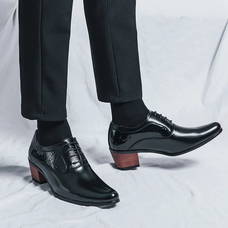 Men's Drees Shoes British Style Business Leather Shoes Fashion Patent Leather Thick Heel Business Shoe Luxury Men Wedding Shoes