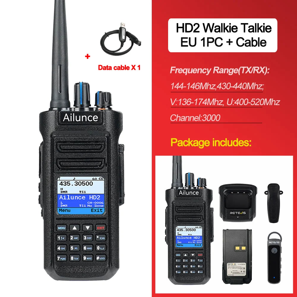 Retevis HD2 Walkie Talkie Bluetooth Dual Band DMR Ham Radio with GPS IP67 3200mAh Talk Alias Two Way Radio For Outdoor Camping