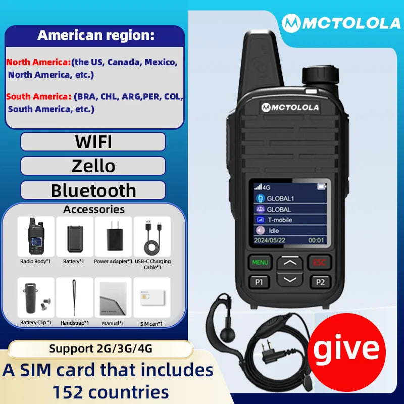MOTOLOLA SIM Card Permanently Free 4G POC Wireless Intercom 5000 Kilometers Remote Handheld Walkie Talkie Supports Bluetooth WiF