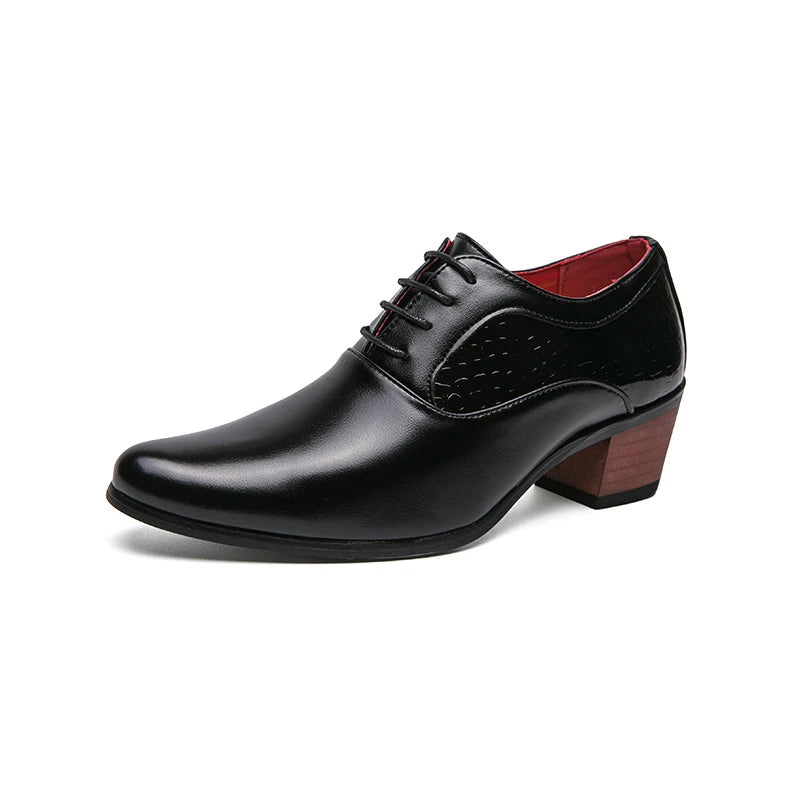 Men's Drees Shoes British Style Business Leather Shoes Fashion Patent Leather Thick Heel Business Shoe Luxury Men Wedding Shoes
