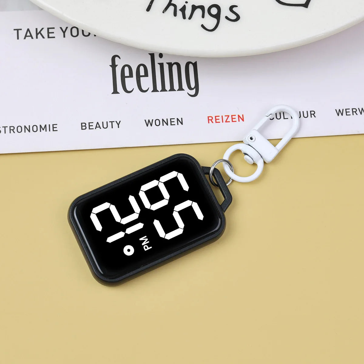 Fashionable new keychain hanging watch, block large character electronic watch, touch luminous student exam specific pocket watc