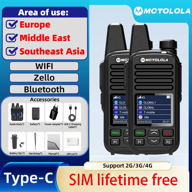 MOTOLOLA SIM Card Lifetime Free Service Supports WiFi Bluetooth 2G 4G and Unlimited Range Voice Communication Poc Radio Walkie