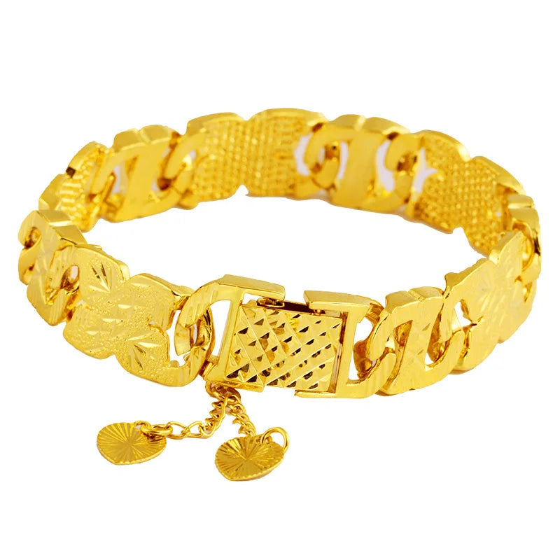 Ethnic Ancient Charm Carved Flower Ethnic Bracelet For Women 24K Gold AU999 | Traditional patterns, elegant and grand