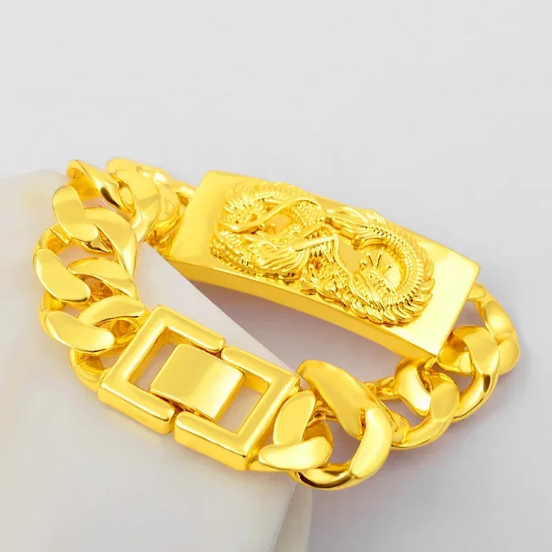 Luxury Real 18k Gold Plated Color Twist Dragon Bracelets Jewelry for Men Bro Never Fade Gold Plated Jewelry Christmas Birthday Wedding