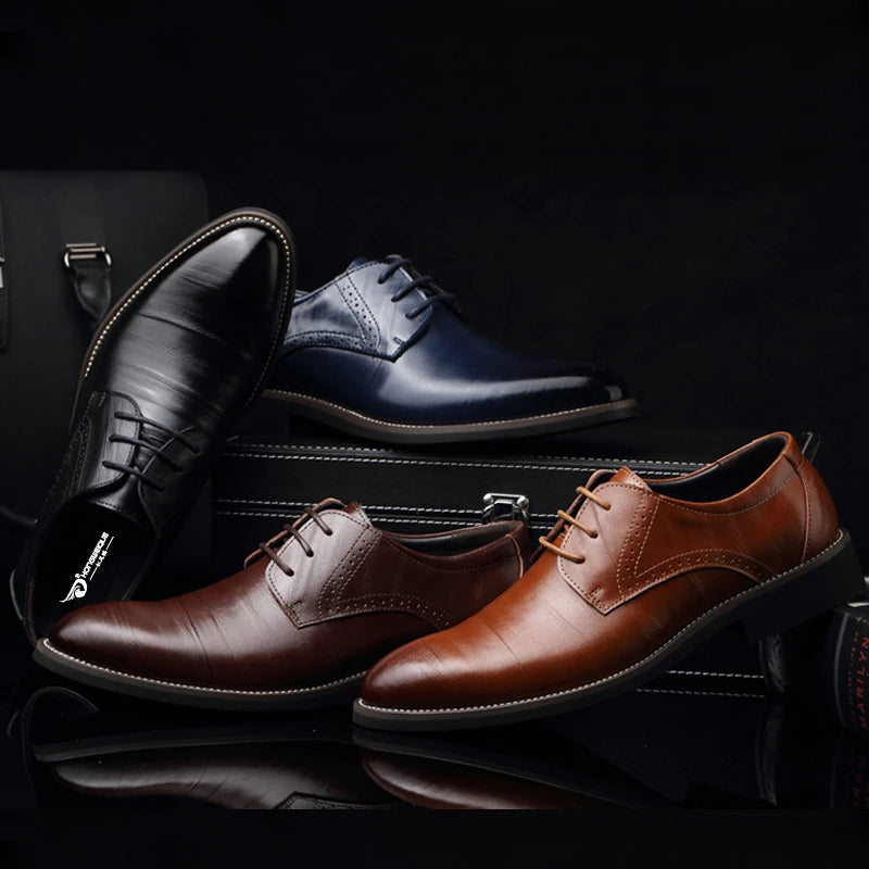 Mens Fashion Black Leather Shoes Autumn British Style Formal Business Footwear Low Top Commute Style Dress Shoes For Suits