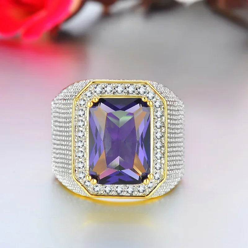 Fashion Rings Square Big Width Signet Rings 14K gold color man Finger Cubic Zirconia Big Stone Men Ring Jewelry anel New
