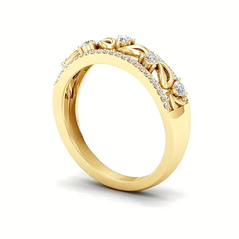 Huitan Exquisite Bridal Rings for Wedding Gold Color Brilliant Cubic Zirconia Modern Fashion Women's Rings Luxury Party Jewelry