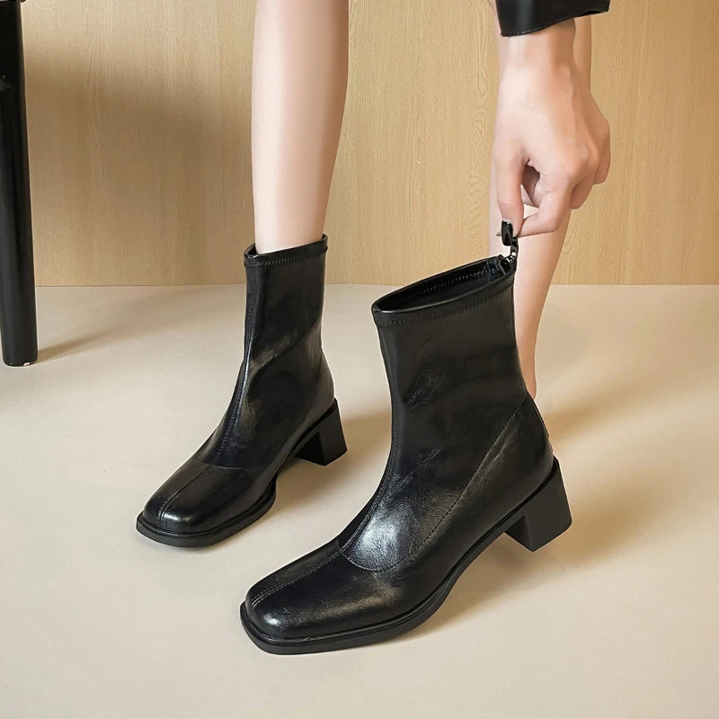 Winter Padded Cotton Shoes Women Plush Soft Leather Long Boot Warm High-heel Fur High Knee Riding Mid-heel Boots Comfortable