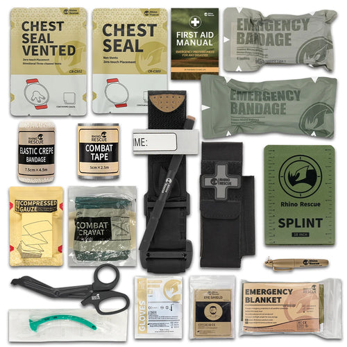 10 of 12 Essential CBRN Survival Items - MUST HAVE: IFAK Refill Supplies, Rhino Rescue Trauma Kit, Combat Survival Gear Medical Kit, Tactical for Emergency First Aid