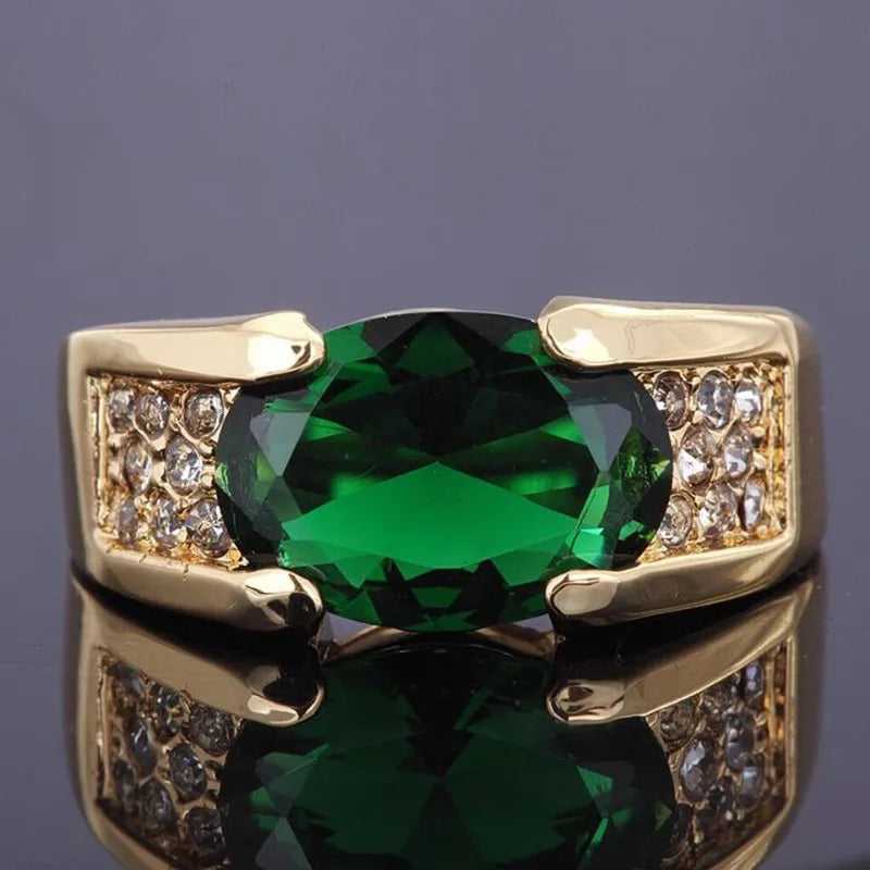 10K Gold Valuable Male Lab Emerald Ring Engagement Wedding Band Rings for Men Party Jewelry