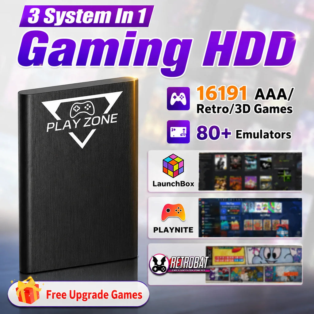 Play Zone 1T Retro Game HDD for Switch/PS5/Xbox/PS4/PS3/PS2/WIIU Emulator Console Launchbox＆Retrobat＆Playnite 16191 Games for PC
