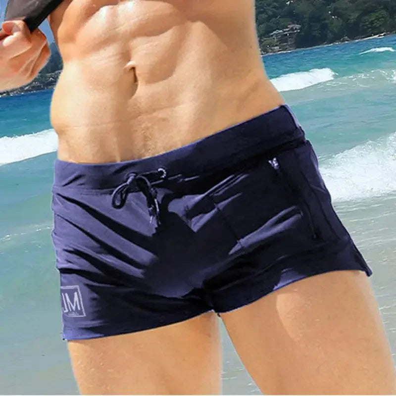 JOCKMAIL Mens Swimwear Short Swim Trunks Bathing Suit Swim Brief Beach Short Square Leg Board Short with Zipper Pocket Summer