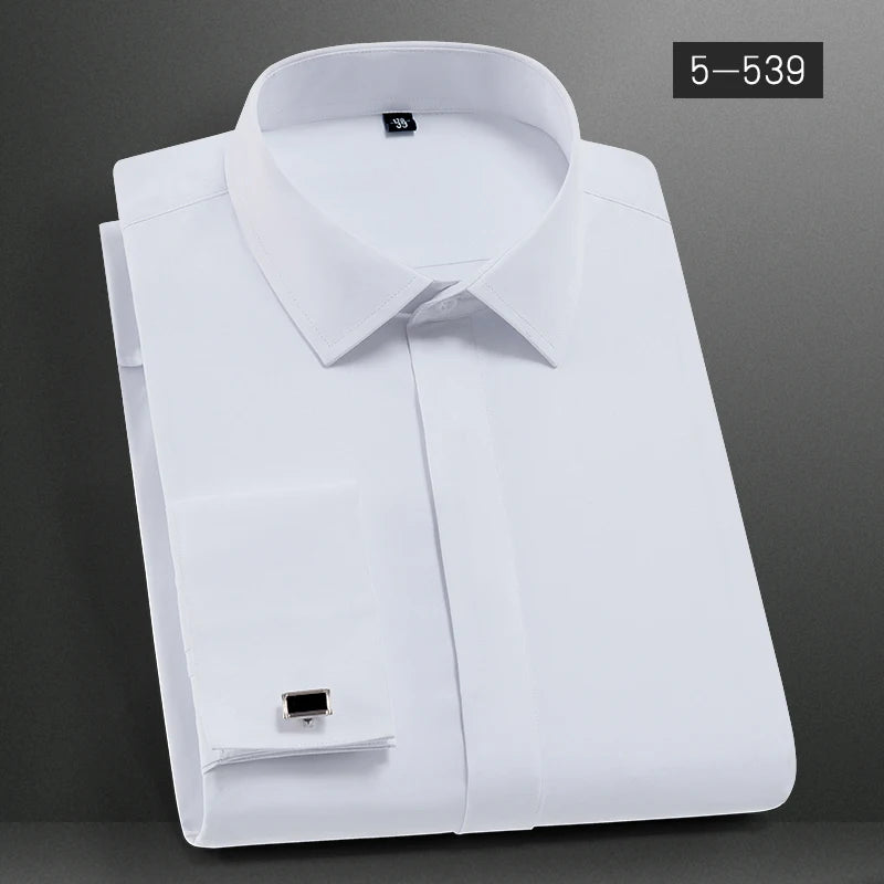 Men's French Cuff Dress Shirts Formal Business Luxury Long Sleeve Cotton for Wedding Office Executive  Sleeve Wedding Party Gift