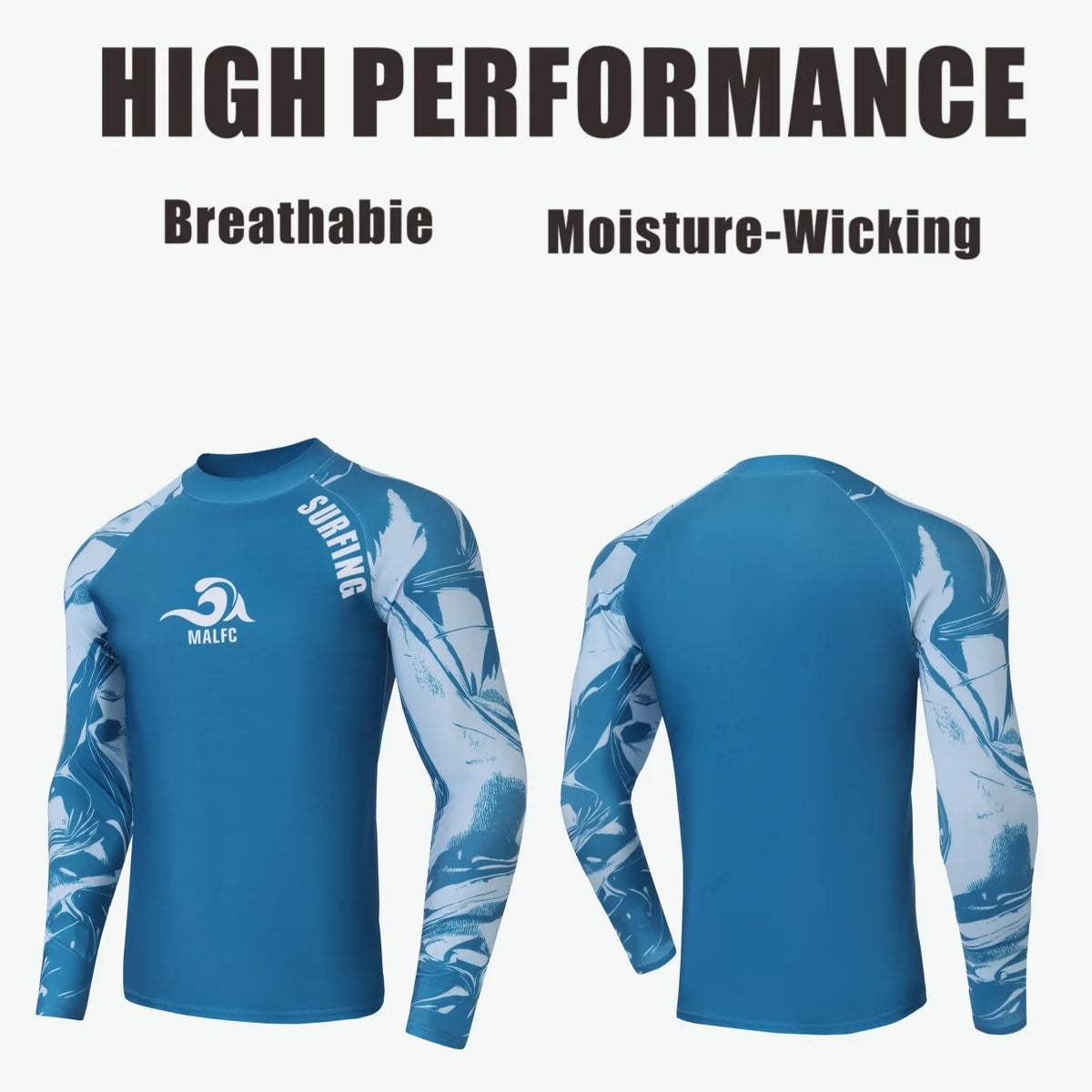 MALFC Long Sleeve T-shirt Swimwear Rash guard for men Surfing Clothes Swimsuit Surf Wear UPF 40 Water Sport