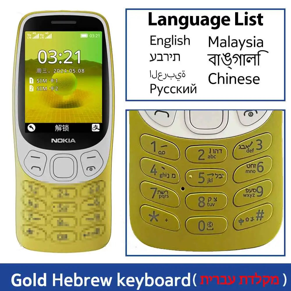 Nokia 3210 4G Feature Phone Bluetooth 5.0 FM Radio Dual SIM 2.4" Type-C Port  1450mAh Bettery Push-button Mobile Phone New
