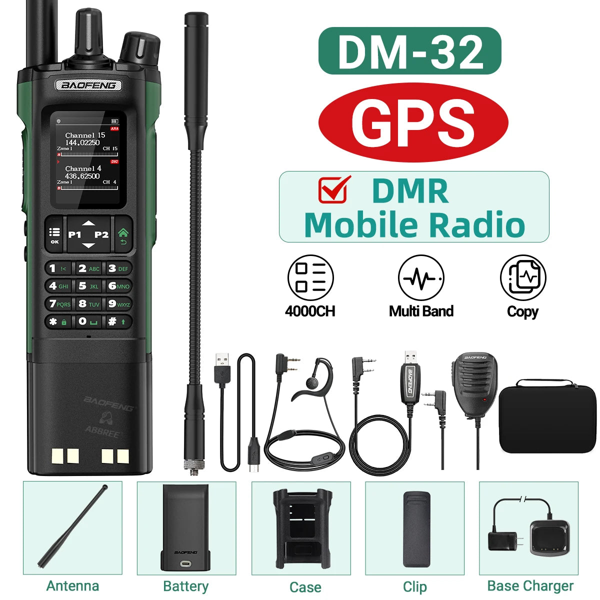 Baofeng DM-32 GPS DMR Digital Analog APRS Walkie Talkie AES256 Encryption Air Band FM AM GMRS Dual Band UHF VHF Radio DM-32UV
