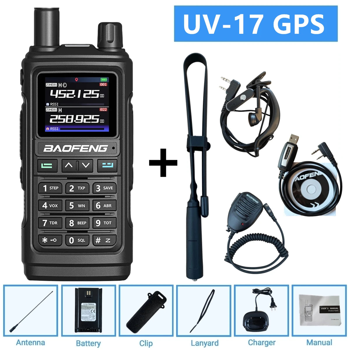 Baofeng UV-17Pro GPS Air Band Walkie Talkie Five Bands Receive Tri-Band Transmit FM Two Way Radio UV-17 Pro GPS