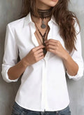 Women's Long Sleeve Lapel Hidden Placket Solid Color Professional Office Shirt