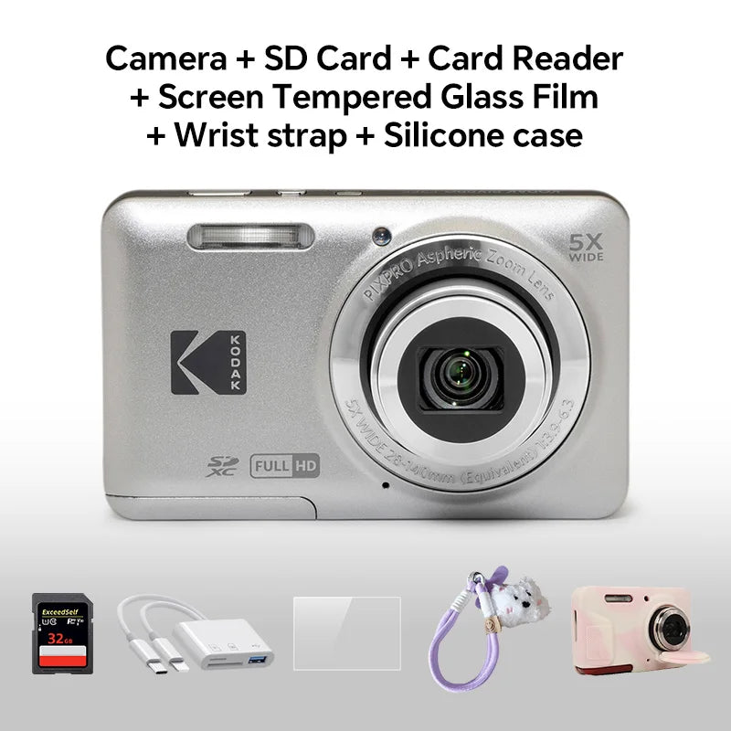 KODAK PIXPRO FZ55 16MP Digital Camera 5X Optical Zoom 28mm Wide Angle 1080P Full HD Video 2.7" LCD Vlogging Camera
