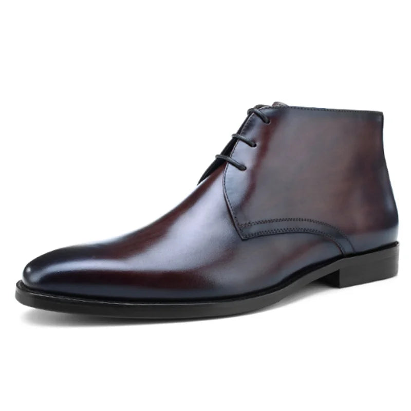Men's Calf Leather Western Ankle Boots Comfortable Elegant Chelsea Driving Shoes in Multiple Colors