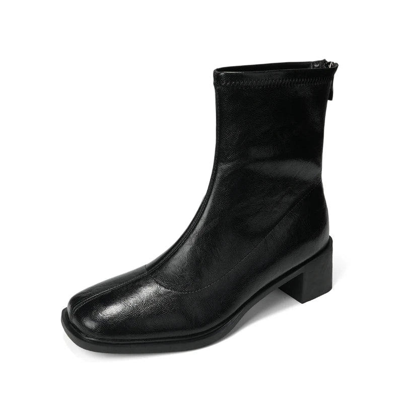 Winter Padded Cotton Shoes Women Plush Soft Leather Long Boot Warm High-heel Fur High Knee Riding Mid-heel Boots Comfortable