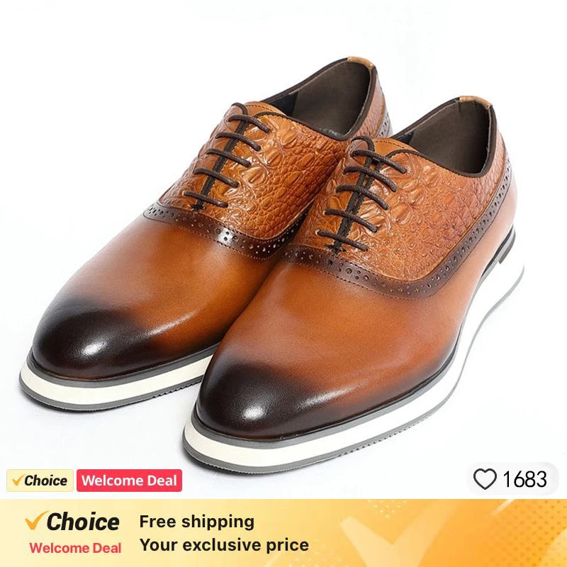 Luxury Brand Men's Leather Shoes Green/Blue Casual Dress Lace-Up Comfortable Sports Outdoor Daily Shoes