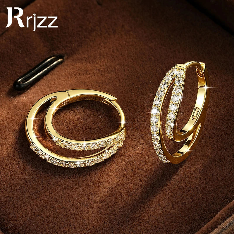 Rrjzz D-Color Lab Created Diamond Huggie Earrings Double-layer Staggered Cross Moissanite Hoop Earrings for Women Jewelry Gifts