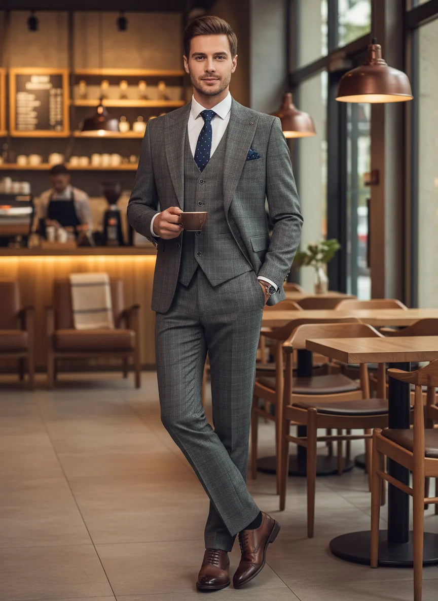 ST Cassy High Quality Khaki Plaid Suit Formal Business Office Men's Suits Fashionable and Casual Evening Gown