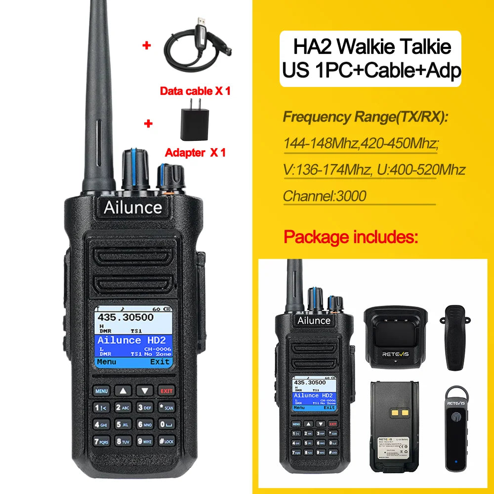 Retevis HD2 Walkie Talkie Bluetooth Dual Band DMR Ham Radio with GPS IP67 3200mAh Talk Alias Two Way Radio For Outdoor Camping